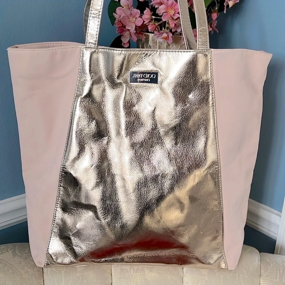 NWOT Jimmy Choo Parfums Pale Pink Tote Gold Metallic Detail Shoulder Bag Purse - Picture 4 of 14